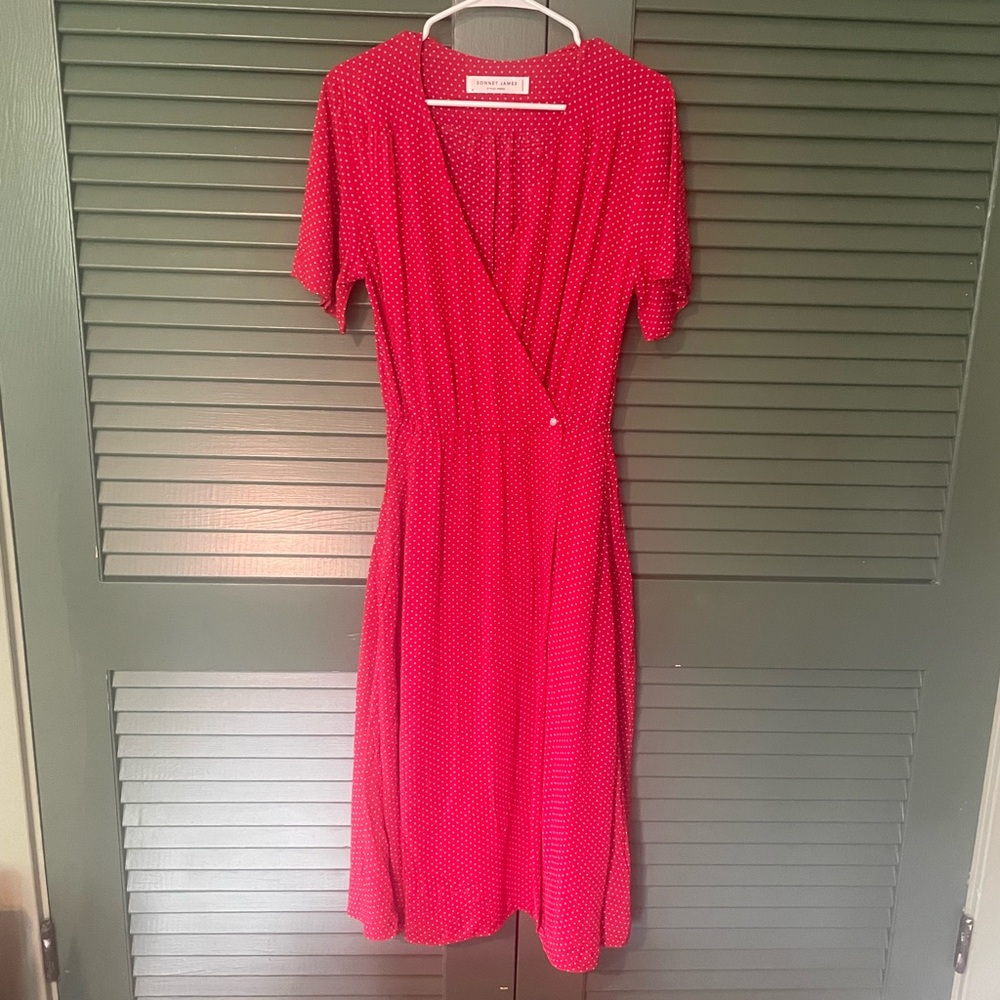 Red Polka Dot Midi Wrap Dress - Unknown Brand